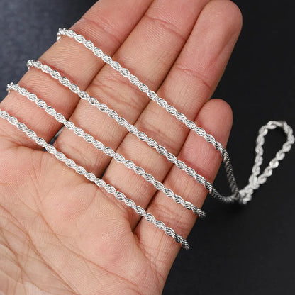 Men's 925 Silver Necklace 2/3/4mm Rope Chain Necklace Ladies Men Hip Hop Charm Fashion Party Gift Jewelry Accessories