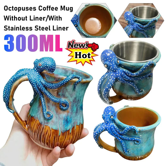 New Deep Blue Octopus Mug Handmade Statue Sea Animal Mug With Handle Novelty Coffee Milk Tea Juice Hot and Cold Drinkware Cup