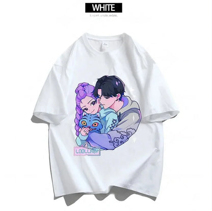 Cartoon Anime Film Kpop Demon Hunters Print T-shirt for Men Women Adult Clothes Summer Cotton Outdoor Wear Hip Hop Fashion Tops