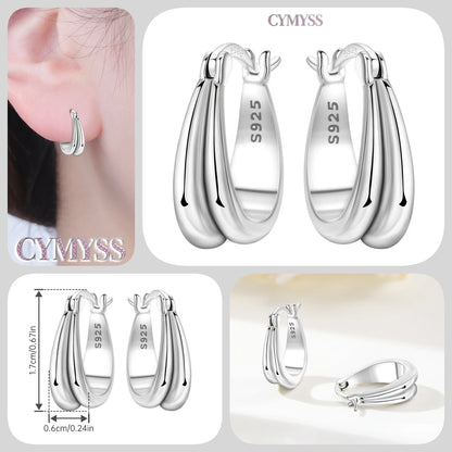 CYMYSS 2025 New 925 Sterling Silver Classic Hollow-out Versatile Hoop Earrings for Women Fine Jewelry Ideal Birthday Party Gifts