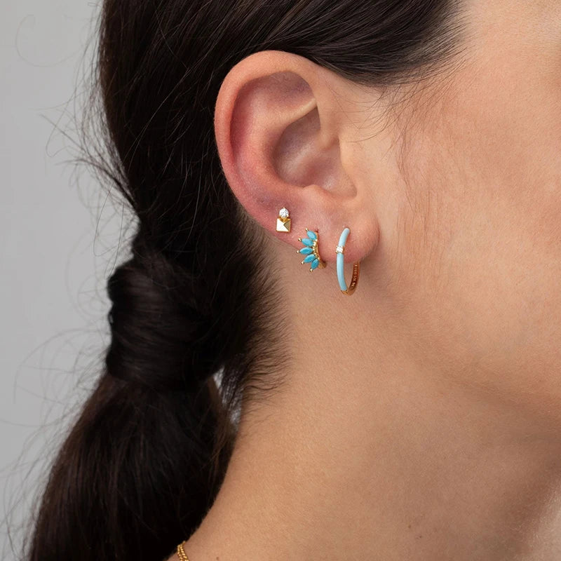 Luxury 925 Sterling Silver Ear Needle Flower Colorful Crystal Gold Earring For Women Hoop Earrings Trend Jewelry  Accessories