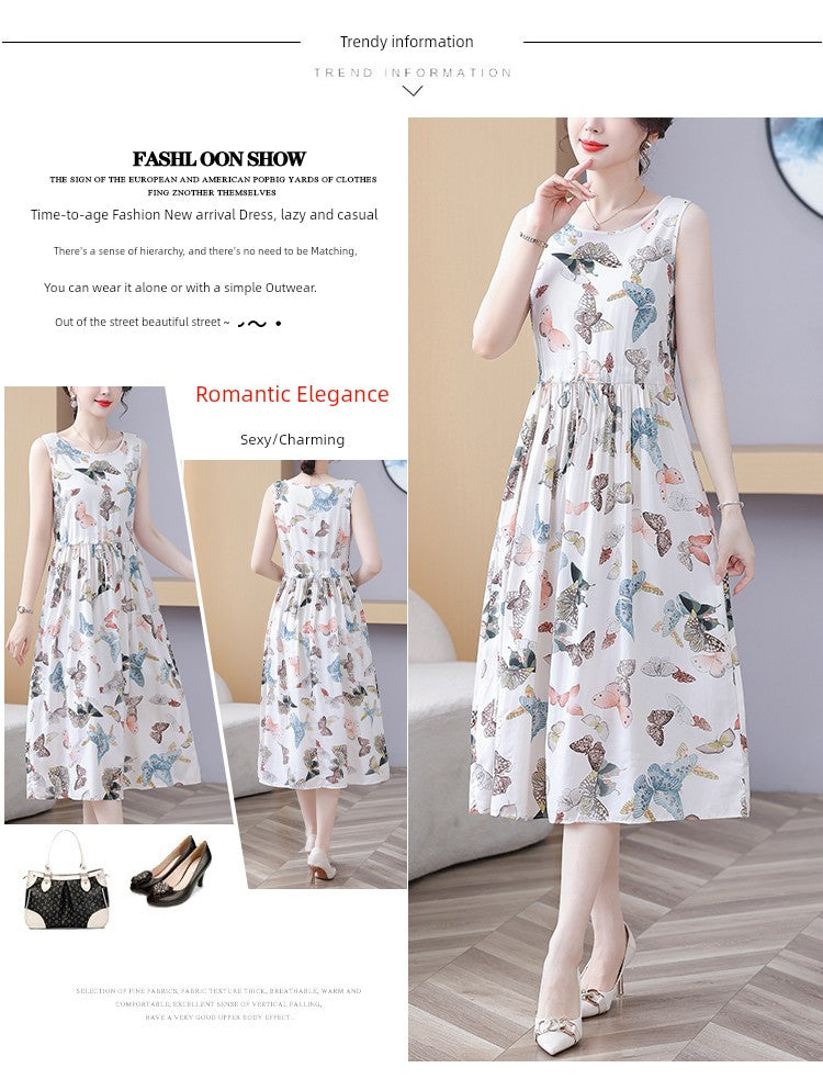 New Arrival Noil Poplin Dress Women's Summer Plus Size Ladieswear Classy Western Style Artificial Cotton Tall Sleeveless Dress Outwear