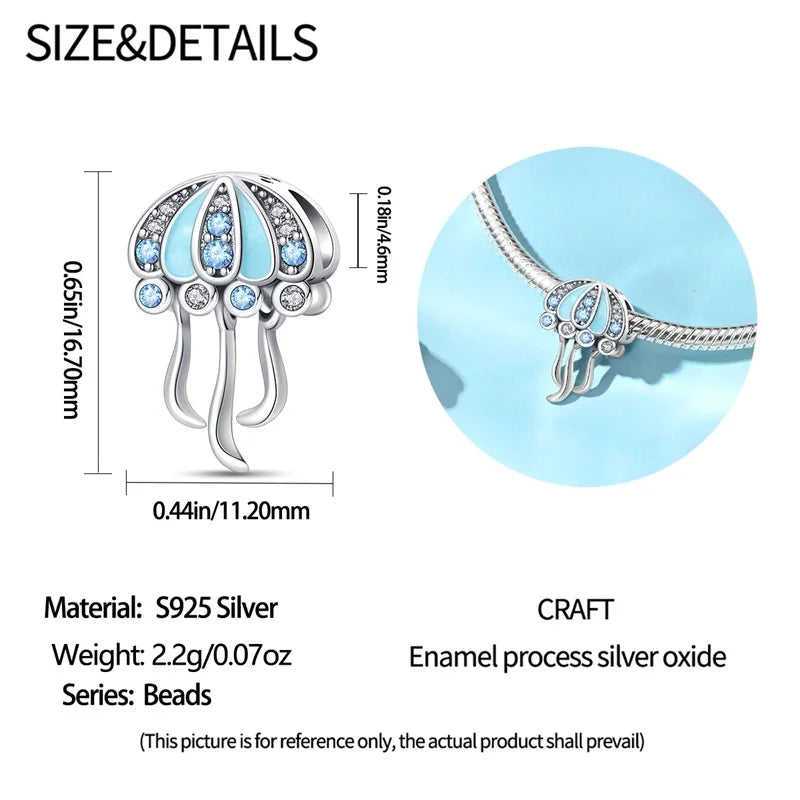 Blue Series 925 Sterling Silver Turtle,Whale & Seahorse Dangle Charm Fits Bracelet Kids Ocean Jewelry Accessories