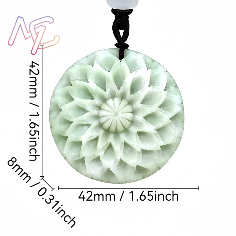 Light Green Natural Jade Flower Heart Pendant Necklace Real Jewellery Carved Gemstone Fashion Charm Amulet Gifts for Women Men