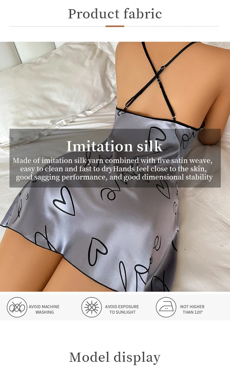 Heart Letter Print Spaghetti Strap Women's Sleepwear