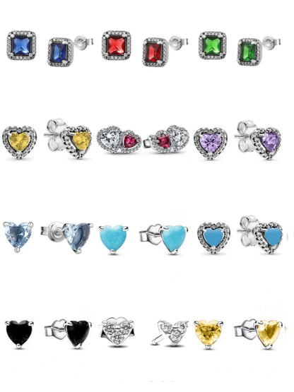 European New S925 Silver Zircon Heart-ShapedColored Earrings Suitable For Women's Holiday Exquisite Charm Jewelry Gifts