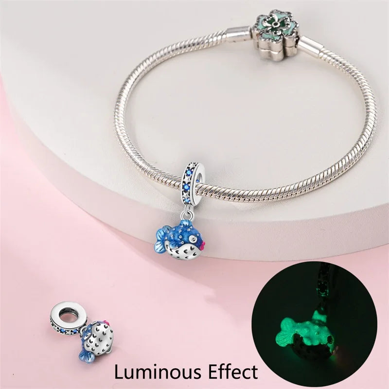 Blue Series 925 Sterling Silver Turtle,Whale & Seahorse Dangle Charm Fits Bracelet Kids Ocean Jewelry Accessories
