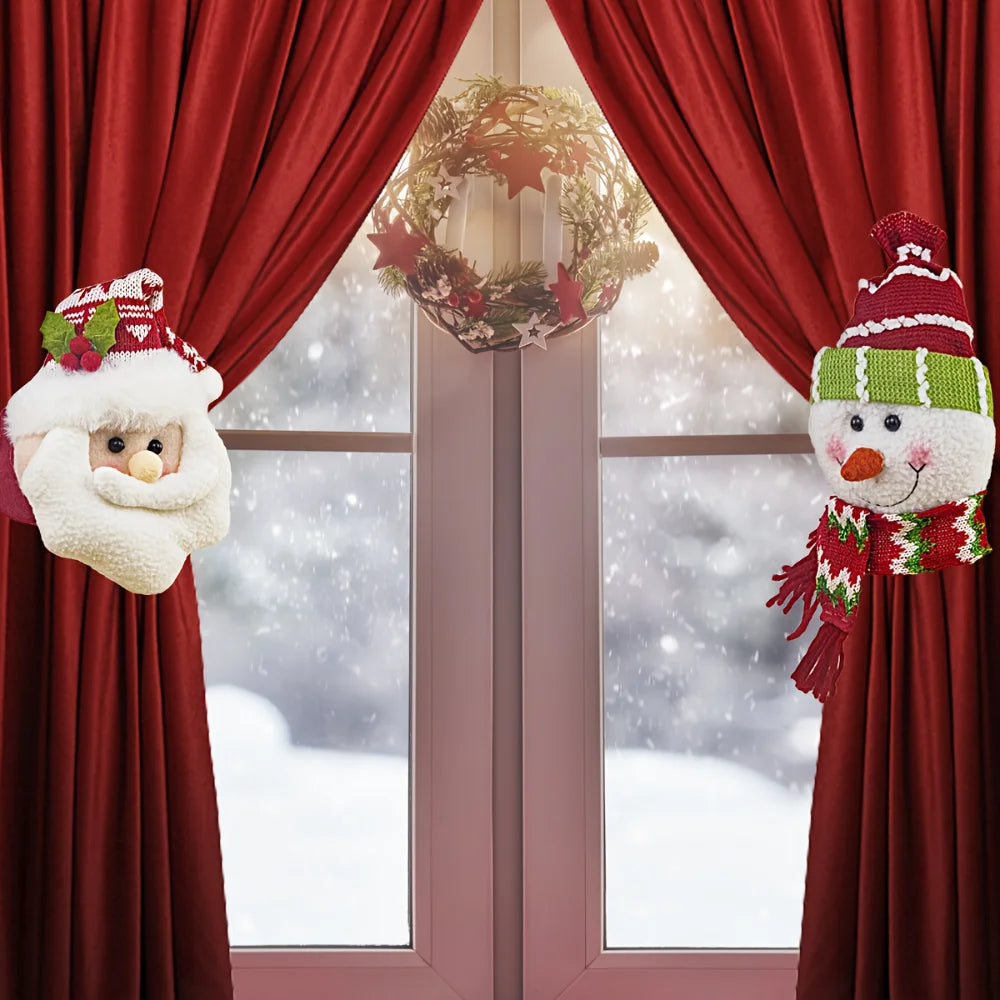 New Christmas Curtain Paste Creative  Santa Claus Curtains Pastes Adjustable Curtain Paste Decorative Drapes Curtain Accessoires