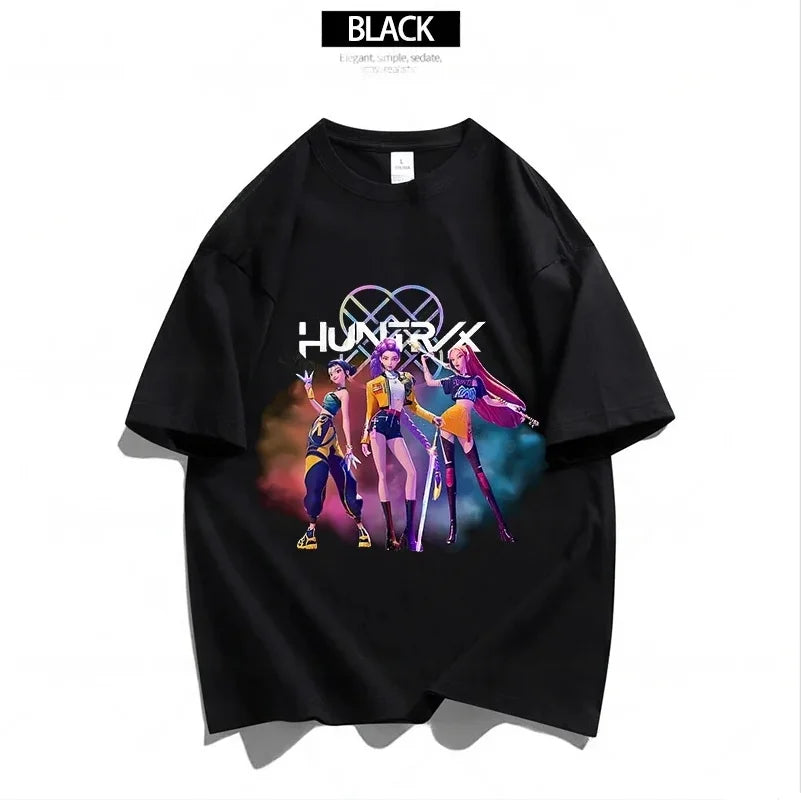 Cartoon Anime Film Kpop Demon Hunters Print T-shirt for Men Women Adult Clothes Summer Cotton Outdoor Wear Hip Hop Fashion Tops