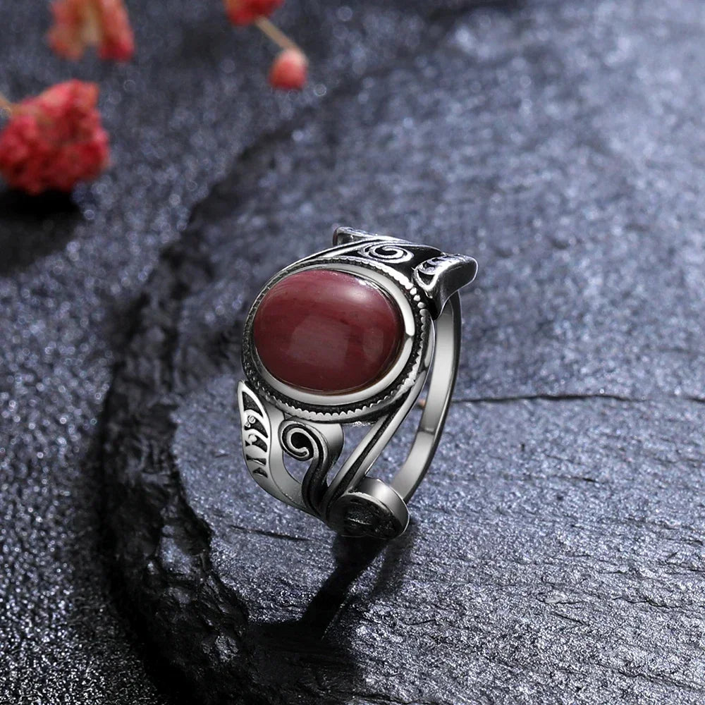Natural 8x10MM Rose Quartz  Rings Vintage S925 Silver Finger Ring for Women Gift Luxury Rhodochrosite Stone Jewelry