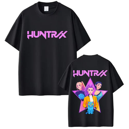 Movie KPop Demon Hunters Rumi Mira Zoey Saja Boys Derpy Tiger Double Sided Print T-shirt