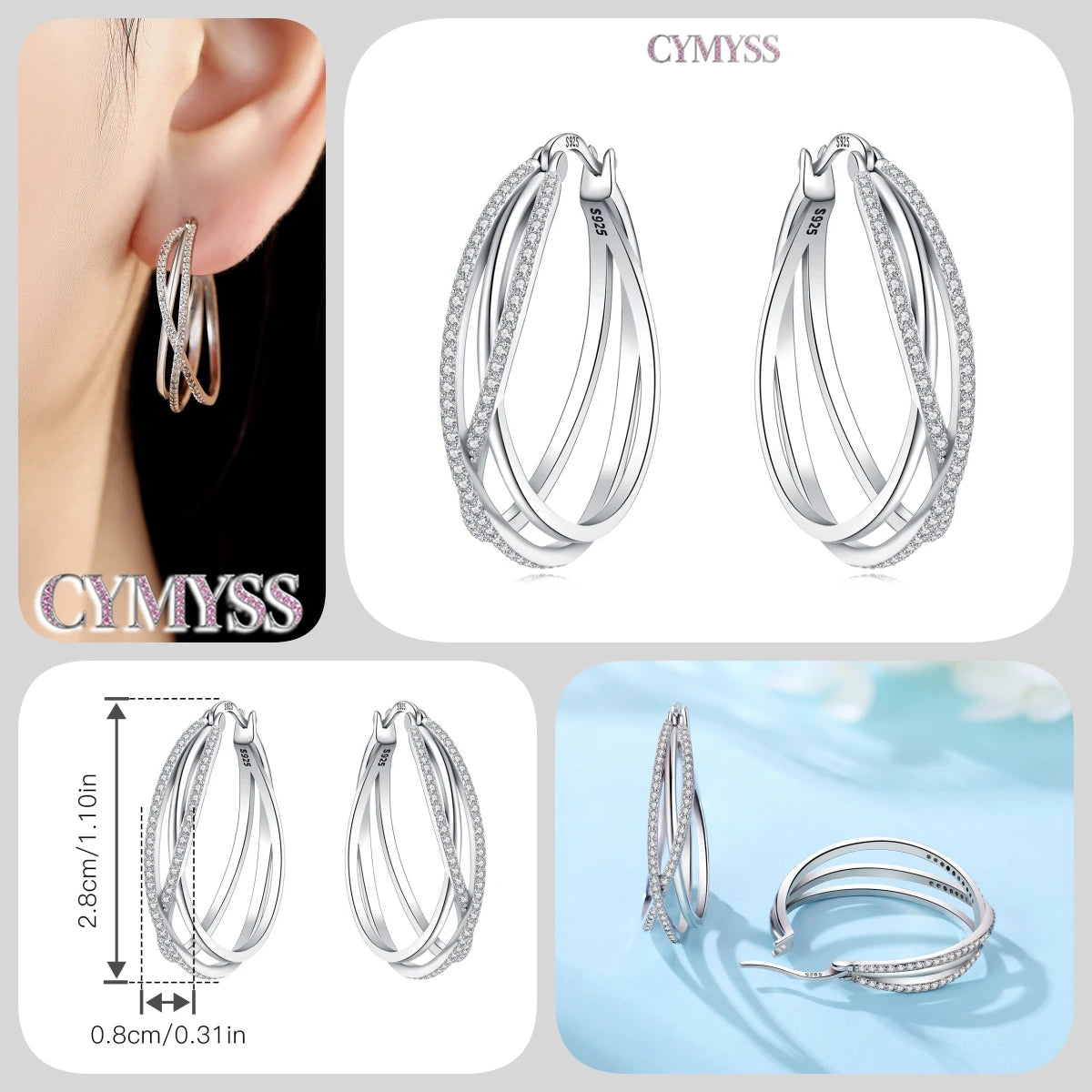 CYMYSS 2025 New 925 Sterling Silver Classic Hollow-out Versatile Hoop Earrings for Women Fine Jewelry Ideal Birthday Party Gifts