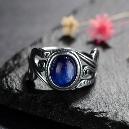 Natural 8x10MM Rose Quartz  Rings Vintage S925 Silver Finger Ring for Women Gift Luxury Rhodochrosite Stone Jewelry