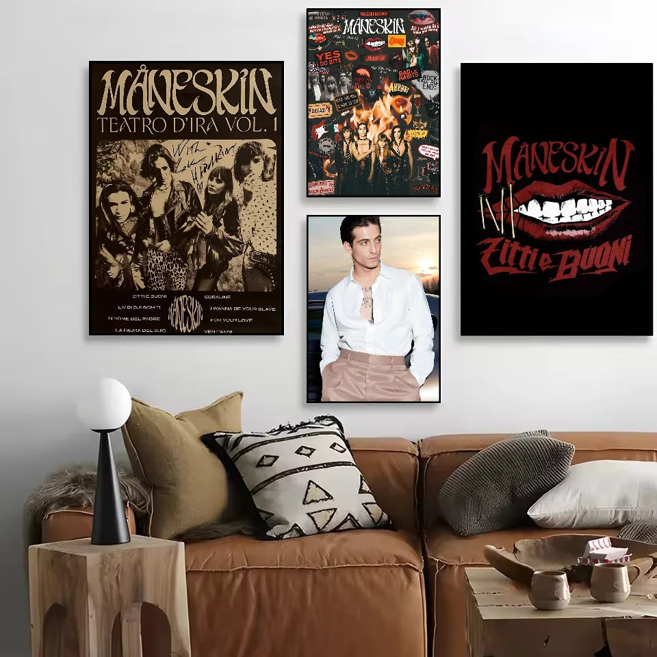 M-Maneskin D-Damiano David Band Poster HD Art Sticky Wall Waterproof Home Living Room Bedroom Bar Aesthetic Decoration