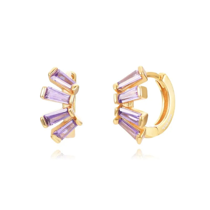 Luxury 925 Sterling Silver Ear Needle Flower Colorful Crystal Gold Earring For Women Hoop Earrings Trend Jewelry  Accessories