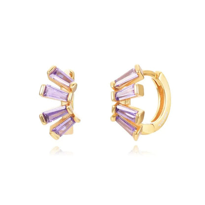 Luxury 925 Sterling Silver Ear Needle Flower Colorful Crystal Gold Earring For Women Hoop Earrings Trend Jewelry  Accessories