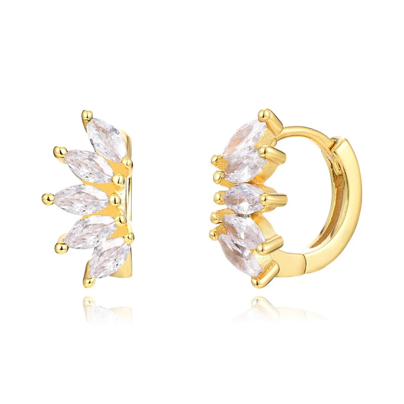 Luxury 925 Sterling Silver Ear Needle Flower Colorful Crystal Gold Earring For Women Hoop Earrings Trend Jewelry  Accessories