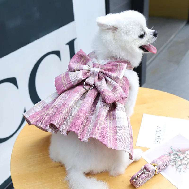 Cute Plaid Skirt Chest Strap Leash Dog Cat Vest Clothes Fighting Supplies Pet Harnesses Walking Pet Accessories Comfortable