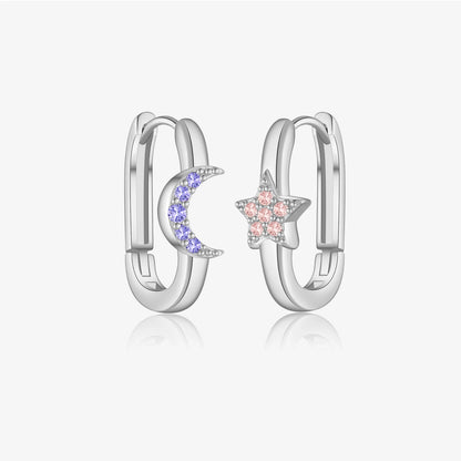 DPLAOPA Women 925 Sterling Silver Light Purple Pink Moon Star Piercing Hoop Earring Loops 2024 New Luxury Fine Casual Jewelry