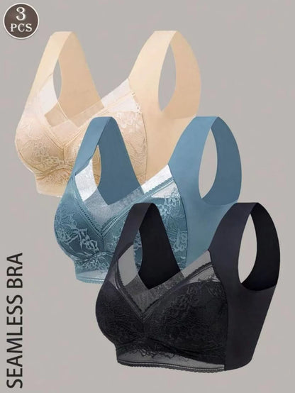 3-piece seamless lace bra set for women