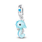 Blue Series 925 Sterling Silver Turtle,Whale & Seahorse Dangle Charm Fits Bracelet Kids Ocean Jewelry Accessories