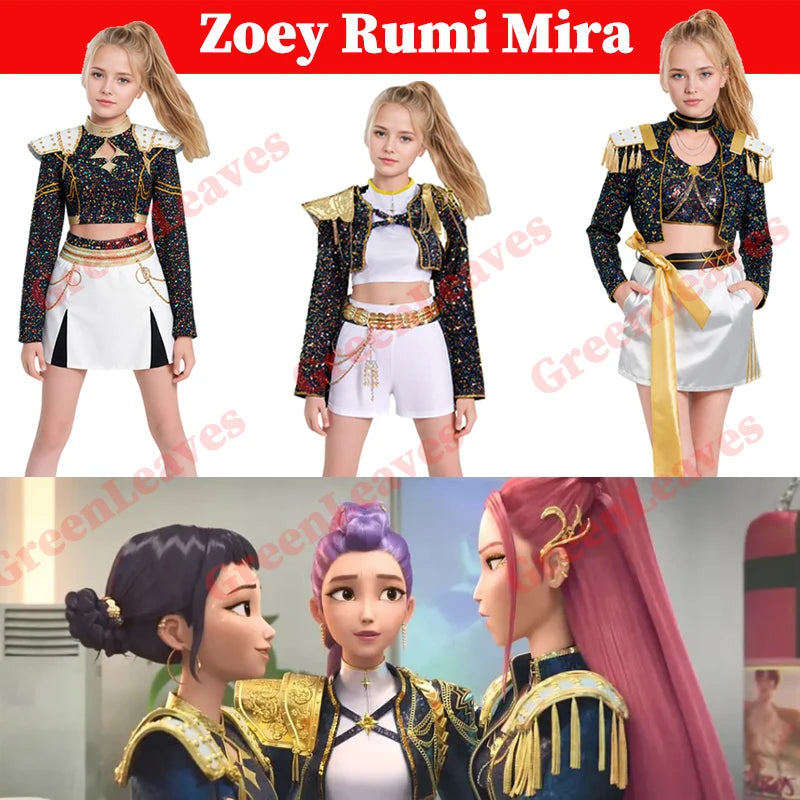 Children Zoey Mira Rumi Demon Hunters Cosplay Costume Kid Girls Disguise Halloween K-POP Group Idol