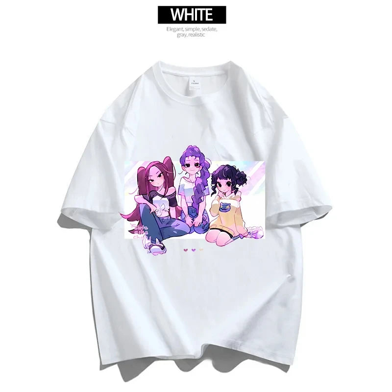 Cartoon Anime Film Kpop Demon Hunters Print T-shirt for Men Women Adult Clothes Summer Cotton Outdoor Wear Hip Hop Fashion Tops