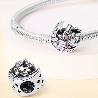 Hot Sale 925 Silver Retro Heart Shape Lotus Angel Charm Beads Fit Pandach Original DIY Bracelets Birthday Gifts Fine Jewelry