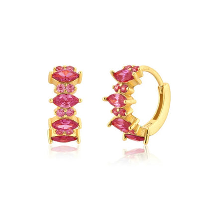 Luxury 925 Sterling Silver Ear Needle Flower Colorful Crystal Gold Earring For Women Hoop Earrings Trend Jewelry  Accessories