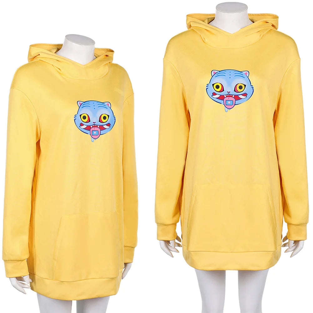 HUNTRX Zoey Cosplay Yellow Hoodies Long Coat Costume Cartoon Demon Hunter of KPop Disguise Casual Cute Sweater Wig Set Halloween
