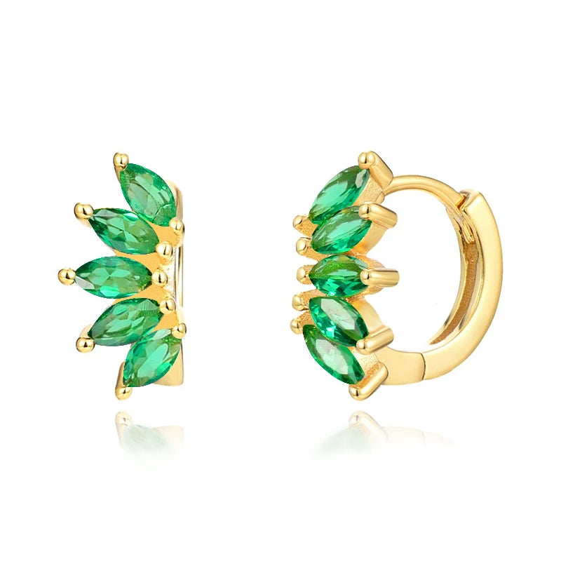 Luxury 925 Sterling Silver Ear Needle Flower Colorful Crystal Gold Earring For Women Hoop Earrings Trend Jewelry  Accessories