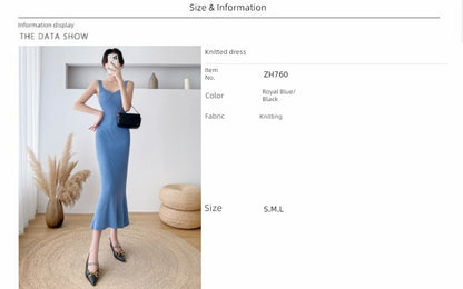 Autumn and Winter V-neck Slim-Fit Sleeveless Sling Fishtail Dress Sweater