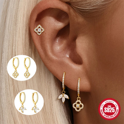 ROXI 925 Sterling Silver luxury leaf Design zircon Charms hoop earrings for women Shiny Zircon Wedding Party jewelry gift plata