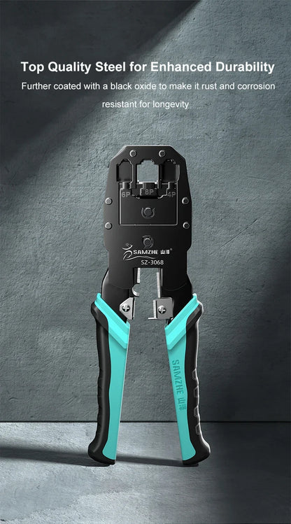 SAMZHE RJ45 Crimp Plier Pass Through Crimper Stripper Cutter for Cat7 Cat6 Cat5e 8P8C Modular Connector Ethernet Wire Tool