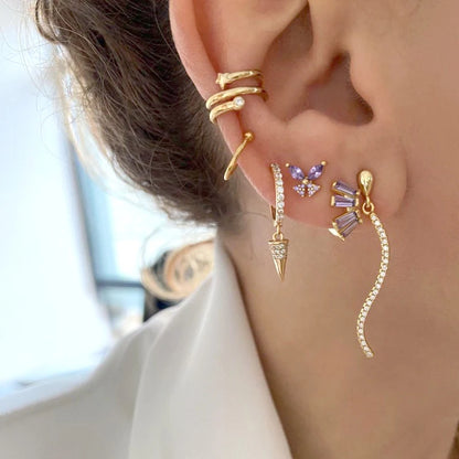 Luxury 925 Sterling Silver Ear Needle Flower Colorful Crystal Gold Earring For Women Hoop Earrings Trend Jewelry  Accessories