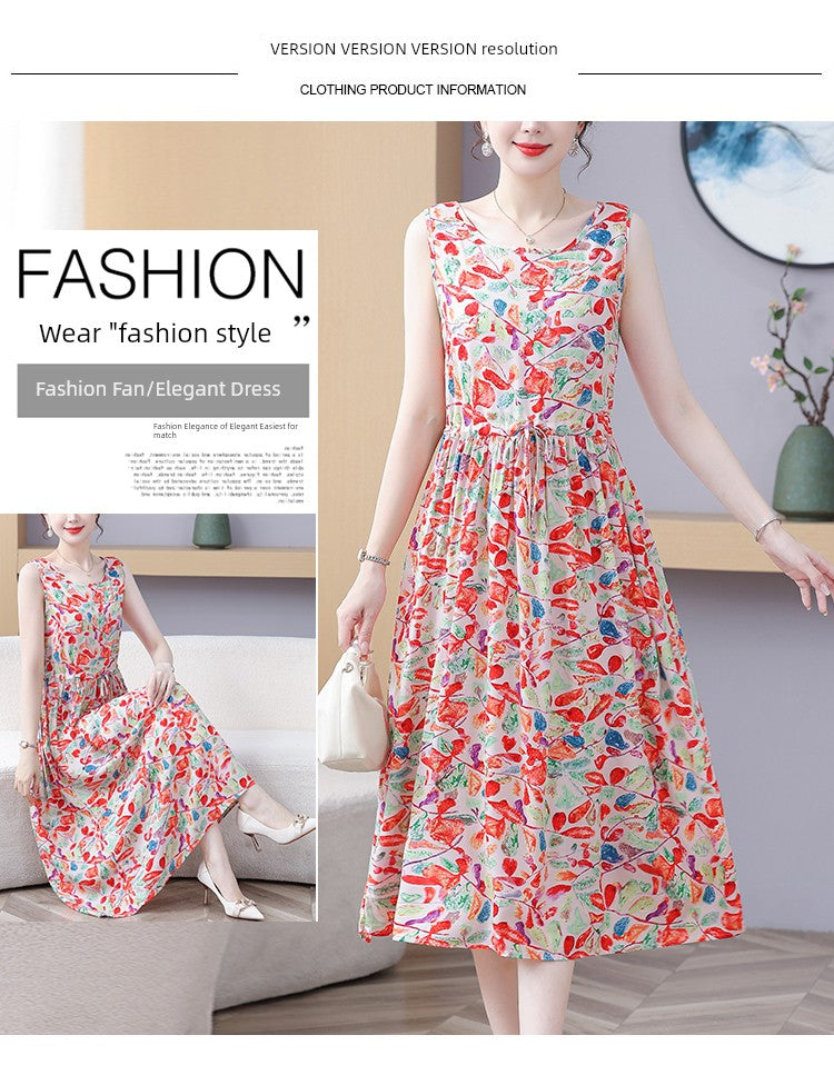 New Arrival Noil Poplin Dress Women's Summer Plus Size Ladieswear Classy Western Style Artificial Cotton Tall Sleeveless Dress Outwear