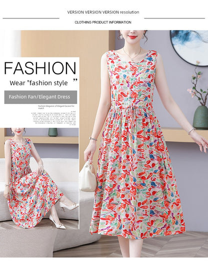 New Arrival Noil Poplin Dress Women's Summer Plus Size Ladieswear Classy Western Style Artificial Cotton Tall Sleeveless Dress Outwear