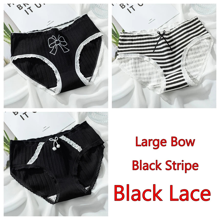 3PCS/set Cotton Bar Girl Panties Butterfly Sexy Design Unique Mid Waist Women Briefs Breathable Girls Underwear Soft Lingerie
