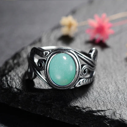 Natural 8x10MM Rose Quartz  Rings Vintage S925 Silver Finger Ring for Women Gift Luxury Rhodochrosite Stone Jewelry