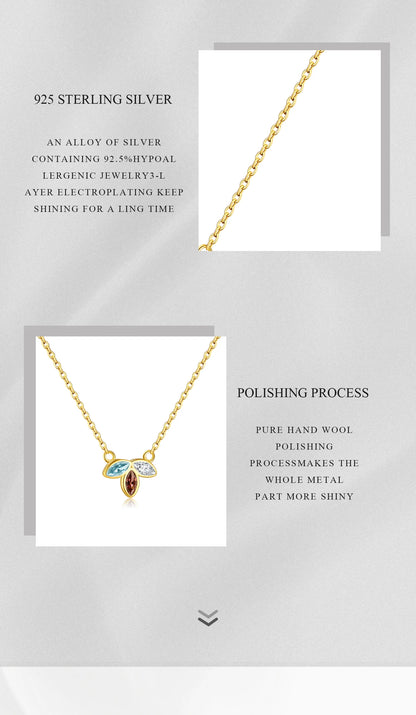 ANDYWEN 925 Sterling Silver Gold Three Zircon Queen Flower Pendant Necklace Long Choker Women Wedding Luxury FineJewelry Gift