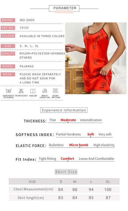 Heart Letter Print Spaghetti Strap Women's Sleepwear
