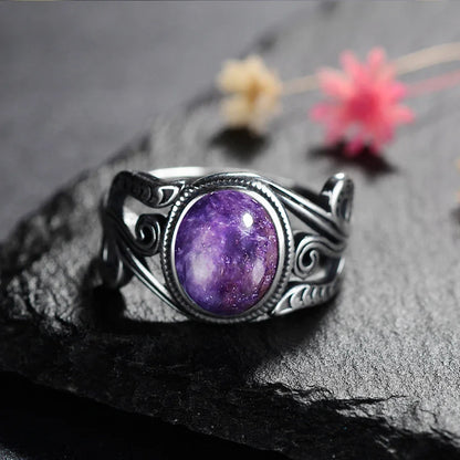 Natural 8x10MM Rose Quartz  Rings Vintage S925 Silver Finger Ring for Women Gift Luxury Rhodochrosite Stone Jewelry