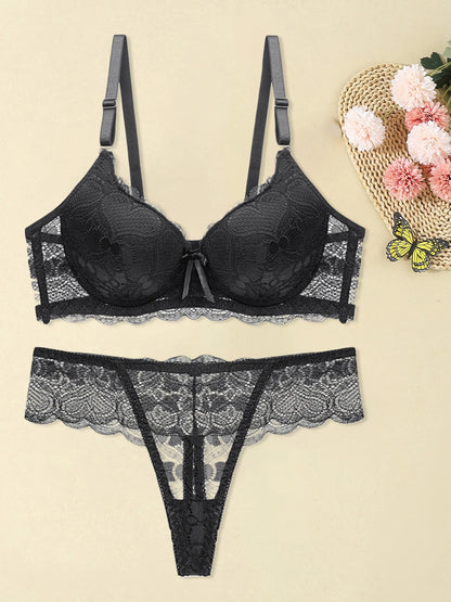 Women s Floral Lace Lingerie Set Sheer Mesh Seductive Babydoll Push up Bra and Panty 2 Pcs Set with Garter Belt