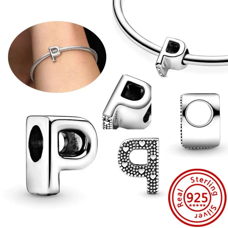 Hot Sale 100% 925 Sterling Silver 26 Letter A~Z Alphabet DIY Name Beads Fit Original  Charm Bracelet Bangles Fine Jewelry
