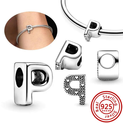 Hot Sale 100% 925 Sterling Silver 26 Letter A~Z Alphabet DIY Name Beads Fit Original  Charm Bracelet Bangles Fine Jewelry