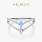 Ailmay 925 Sterling Silver Double-Layer Water Droplet Shaped Blue & White Zircon Ring For Women Personality Gift Party Jewelry