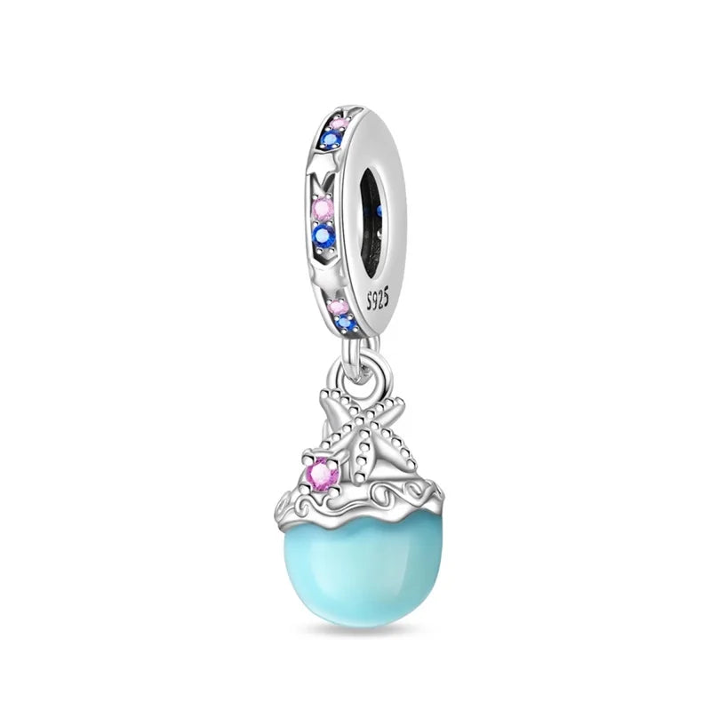 Blue Series 925 Sterling Silver Turtle,Whale & Seahorse Dangle Charm Fits Bracelet Kids Ocean Jewelry Accessories