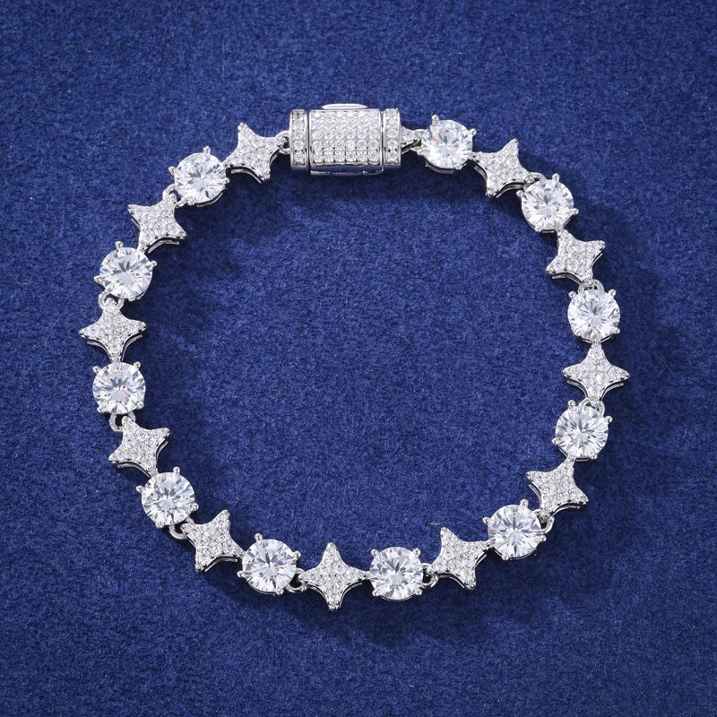 High Quality Iced Out Moissanite Star Tennis Chain Bracelets for Women Men Solid 925 Sterling Silver Fine Unisex Jewelry Gifts