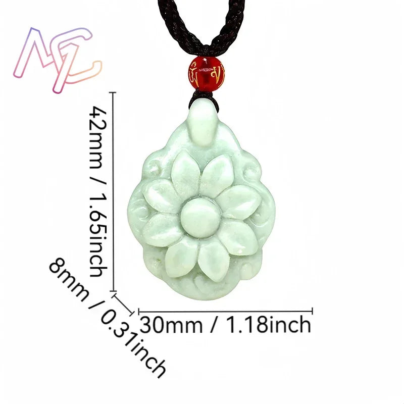 Light Green Natural Jade Flower Heart Pendant Necklace Real Jewellery Carved Gemstone Fashion Charm Amulet Gifts for Women Men
