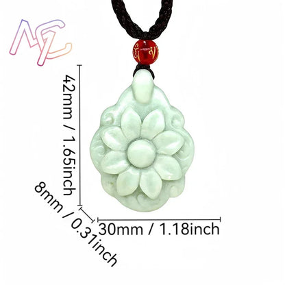 Light Green Natural Jade Flower Heart Pendant Necklace Real Jewellery Carved Gemstone Fashion Charm Amulet Gifts for Women Men